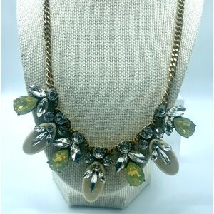 J. Crew Statement Necklace Cream Iridescent Crystal Gold Tone Yellow Rhinestones